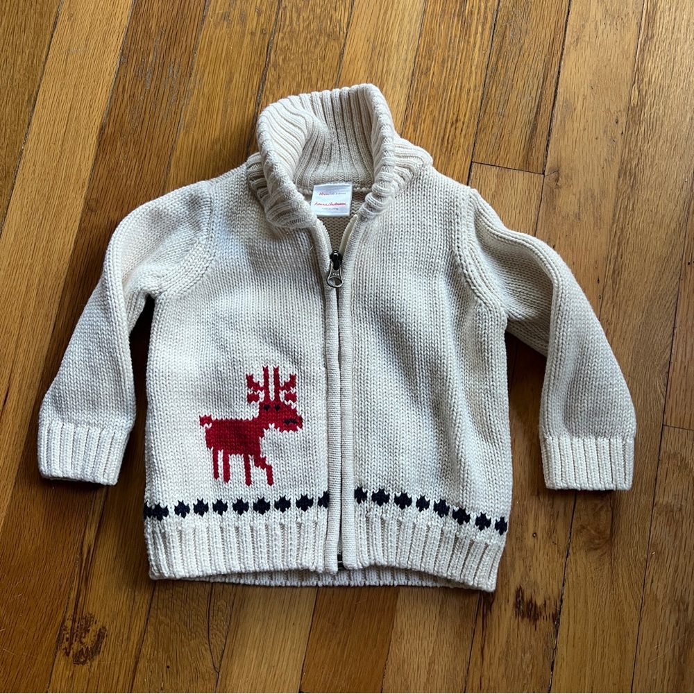 Hanna Andersson moose Christmas zip up sweater